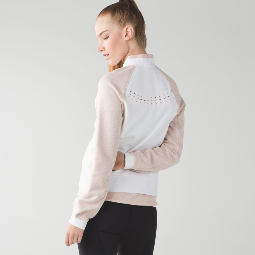 Lululemon Athletica Var-City Bomber Jacket Size XS Pink White Gym Athleasure